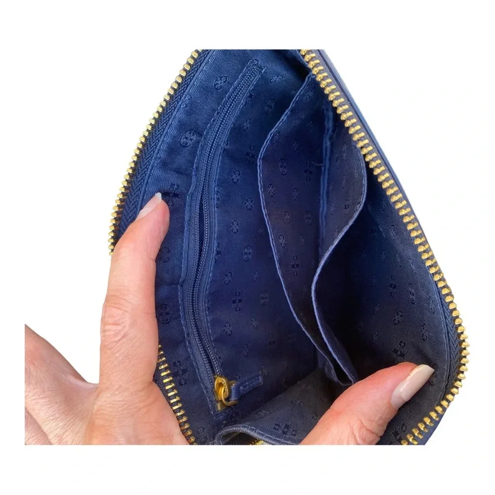 Tory Burch Leather half zip wallet Navy